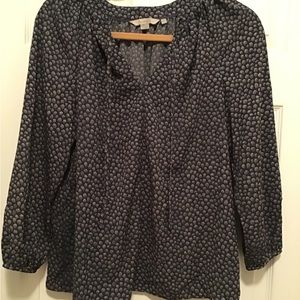 Peasant blouse, blue and cream, polyester